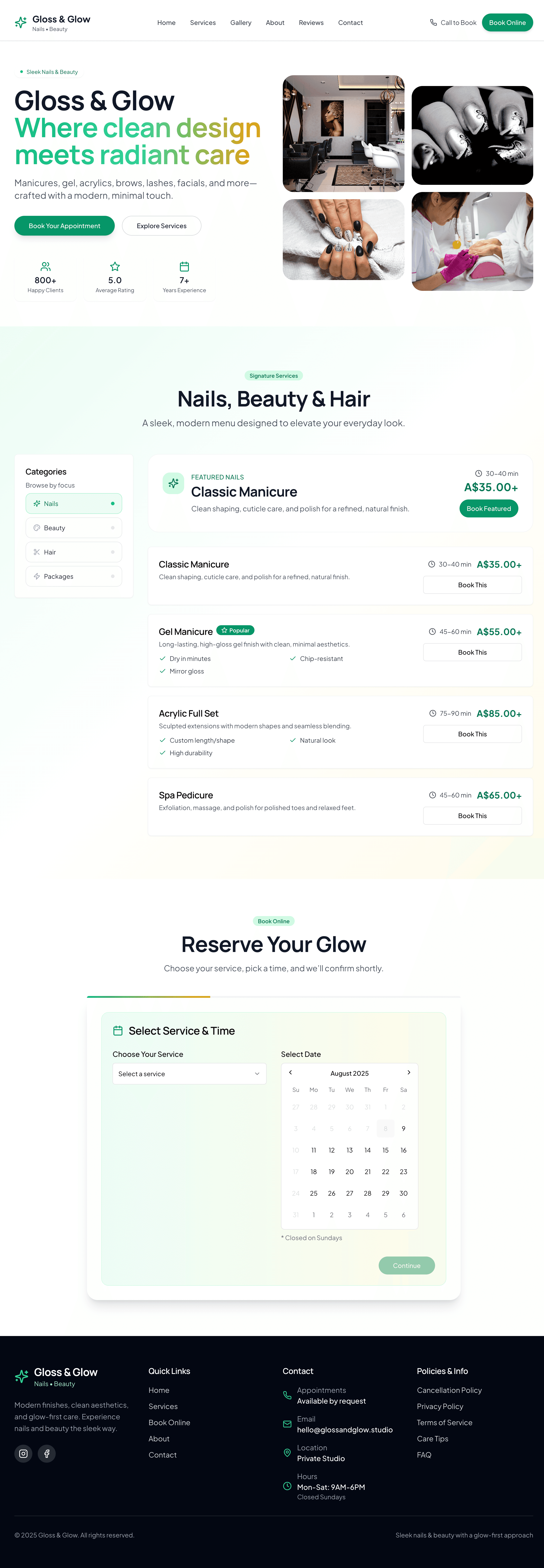 Gloss & Glow - Nail salon website we built