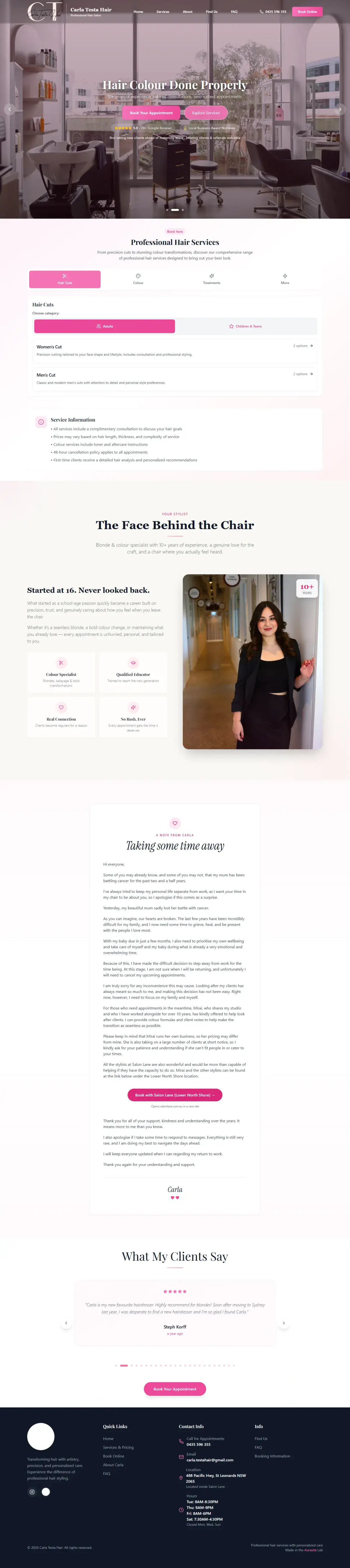 carlatestahair.com.au full page